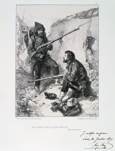 I skyttergravene, beleiringen av Paris, fransk-prøyssisk krig, 1870-1871 1871 av Auguste Bry