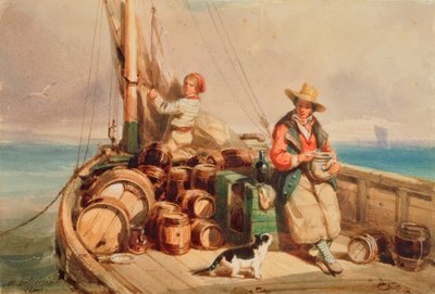 To figurer på en båt, 1843 (wc på papir) av Auguste Delacroix
