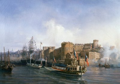 Napoleon IIIs besøk i Brest, keiserens båt inn i havnen 11. august av Auguste Etienne Francois Mayer
