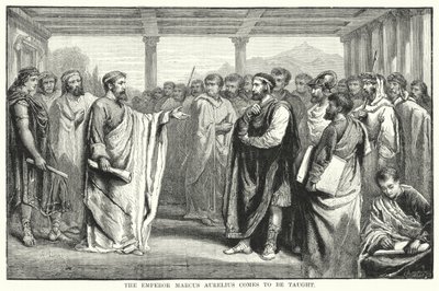 Keiser Marcus Aurelius kommer for å bli undervist (gravering) av Auguste Francois (after) Laby
