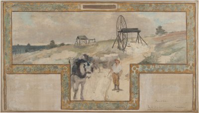 Skisse for vielsessalen ved Arcueil-Cachan rådhus: Arbeid i steinbruddet av Auguste Francois Gorguet