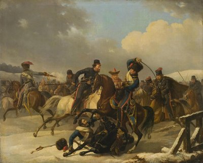 Kosakker forfulgte tilbaketrekkende franske soldater, 1812, 1827 av Auguste Joseph Desarnod