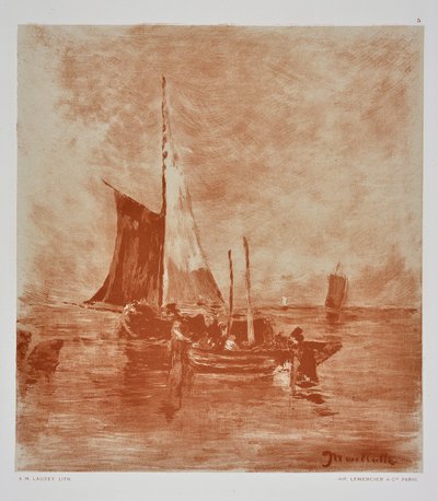 Fiskebåter (tegning) av Auguste Lauzet