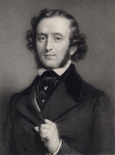 Portrett av pianisten og komponisten Felix Mendelssohn Bartholdy 1809-1847. av Auguste Lemoine