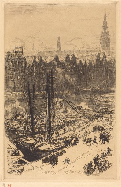Amsterdam sett fra Victoria Hotel (Amsterdamvue de Victoria Hotel) av Auguste Lepere