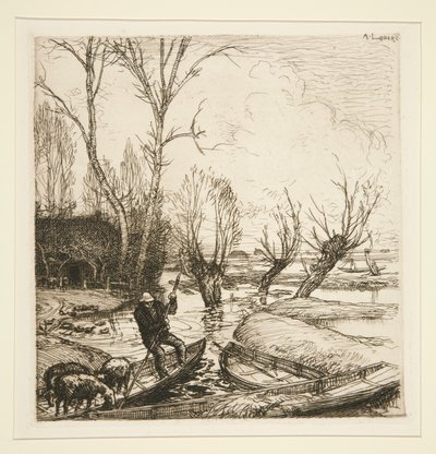 Ved den oversvømmede myra - Hyrden (Den oversvømmede Marais - Hyrden) av Auguste Lepere