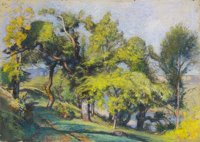 Kastanjetrær over en elv av Auguste Lepere