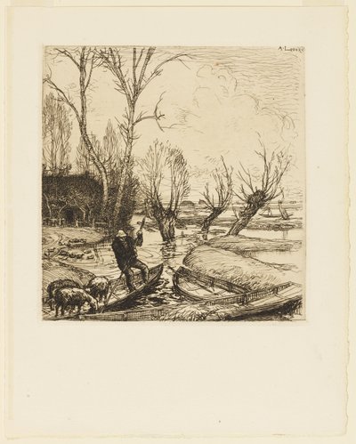 In the Deluged Marsh - Shepherd (Au marais inonde - Le berger) av Auguste Lepere