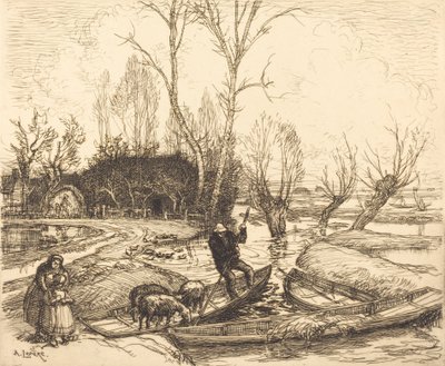 In the Deluged Marsh - Shepherd Au marais inonde - Le berger, 1911. av Auguste Lepere