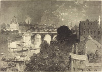 Den 14. juli. Belysning av Seinen fra Pont Neuf til Pont au Change av Auguste Lepere