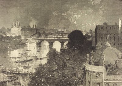 Den 14. juli. Belysning av Seinen fra Pont Neuf til Pont au Change, 1882. av Auguste Lepere