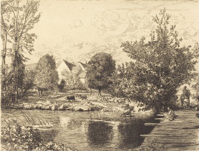 Gammel gangbro, bredden av den lille Morin Vieille passerelle, bords du petit morin, 1915. av Auguste Lepere
