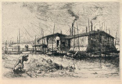 Gamle vaskebåter på Grenelle, 1915 av Auguste Louis Lepère