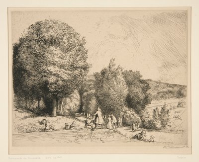 Søndagsvandring (Cr?c?sur-le-Grand) (søndagsvandring [Crecoeur-le-Grand]) av Auguste Lepere