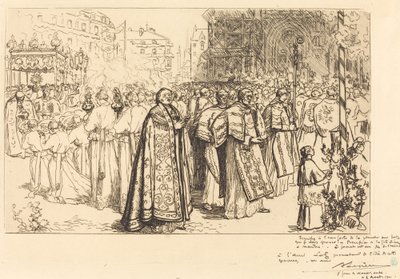 Retur av prosesjonen til Nante Cathedral (Rentree de la Procession a la Cathedral de Nantes) av Auguste Lepere