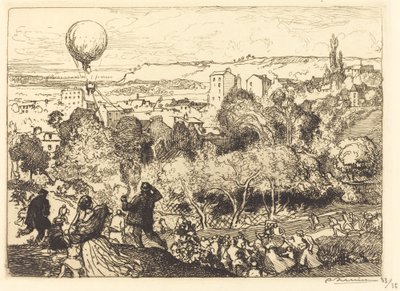 Den fallende ballongen, i Pre-Saint-Gervais av Auguste Lepere