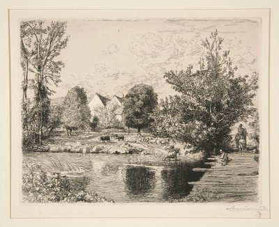 Vieille passerelle, bords du petit Morin (Gamle gangbroen, Banks of the Small Morin) av Auguste Lepere