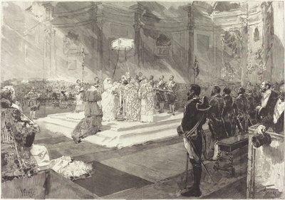 Kongelig dåp ved hoffet i Spania av Auguste Lepère after Daniel Vierge