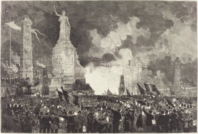 14. juli. Belysning av Republikkplassen av Auguste Lepère after Henri Louis Scott
