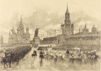 Kroningen av tsaren. Imperial Cortège krysser Place Royale av Auguste Lepère and Auguste Gérardin