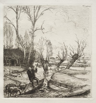 I den oversvømmede myra: Gjeterinnen av Auguste Louis Lepère