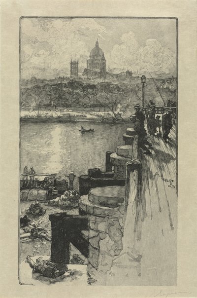 [Fiskere på en brygge, Paris] av Auguste Louis Lepère