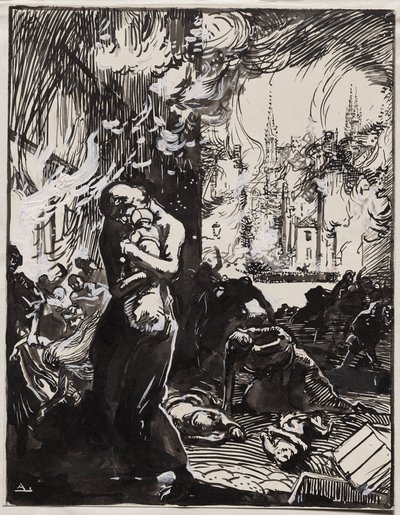 Louvain-brannen av Auguste Louis Lepère