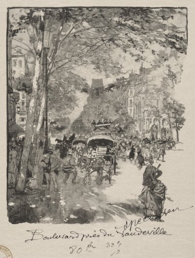 Boulevarden nær Vaudeville av Auguste Louis Lepère
