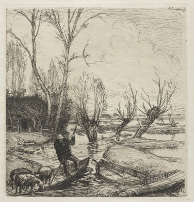 [Mann i en båt med tre sauer] av Auguste Louis Lepère