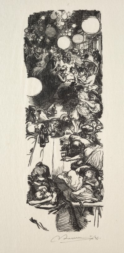 14. juli, Rue de Belleville, midnatt. av Auguste Louis Lepère