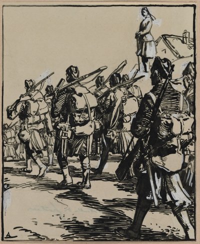 Battle of the Borders: Gruppe britiske soldater av Auguste Louis Lepère