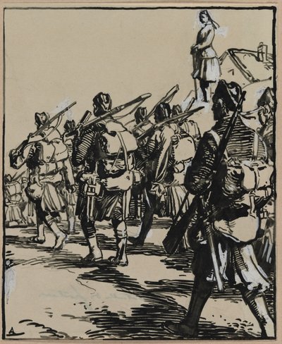 Battle of the Borders: gruppe britiske soldater, 1914. av Auguste Louis Lepère