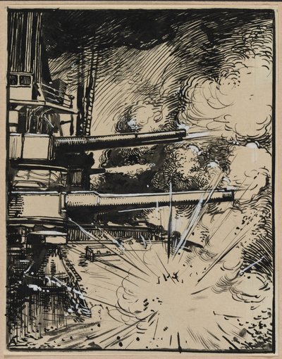 Bombe eksploderte på en kurass med spisse våpen, 1914. av Auguste Louis Lepère