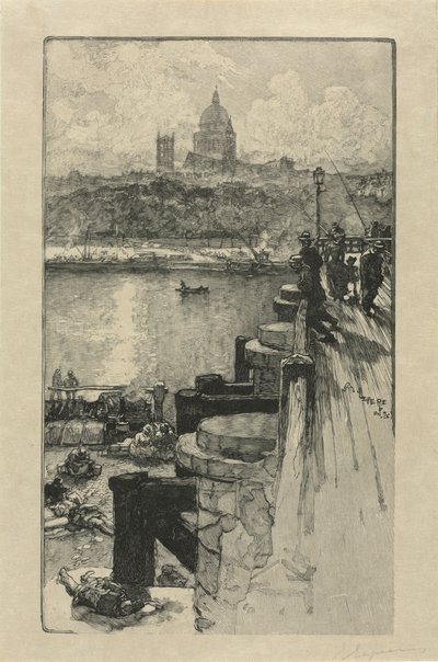 [Fiskere på en brygge, Paris] av Auguste Louis Lepère