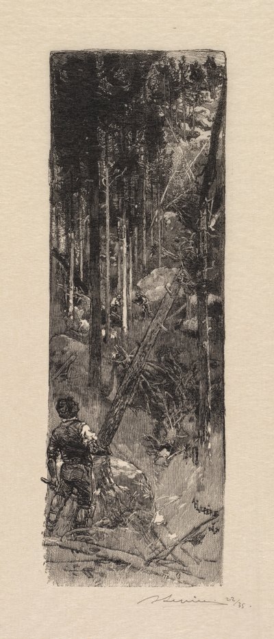 Fontainebleau-skogen: skjæring av furu La Forêt de Fontainebleau: Abattage des pines, 1890. av Auguste Louis Lepère