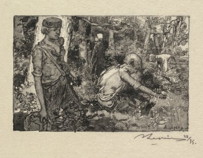 Fontainebleau-skogen: Gatherine Lily-of-the-Valley La Forêt de Fontainebleau..., 1890. av Auguste Louis Lepère