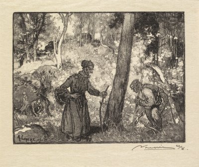 Fontainebleau-skogen: Soppjegere ved Rocher Bernard La Forêt de Fontainebleau..., 1890. av Auguste Louis Lepère