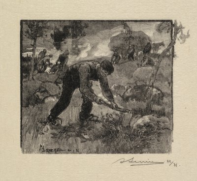 Fontainebleau Forest: Pulling the Heather La Forêt de Fontainebleau: Arracheurs de Bruyères, 1890. av Auguste Louis Lepère