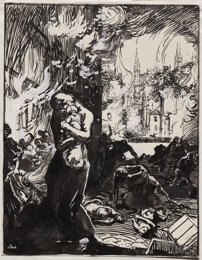 Louvain-brannen av Auguste Louis Lepère