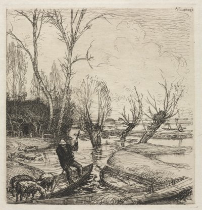 [Mann i en båt med tre sauer] av Auguste Louis Lepère