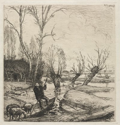 [Mann i en båt med tre sauer]. av Auguste Louis Lepère