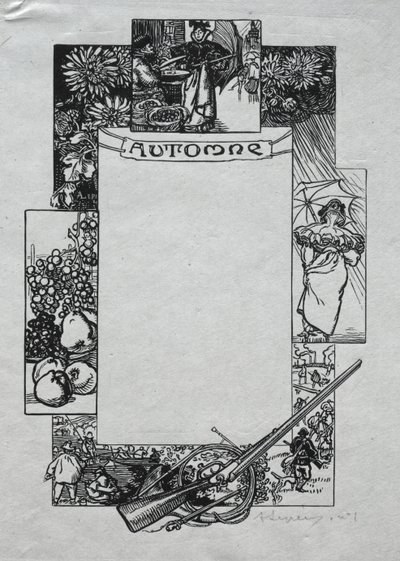 Paris Almanac, 1897: Dekorativ kant, høst av Auguste Louis Lepère