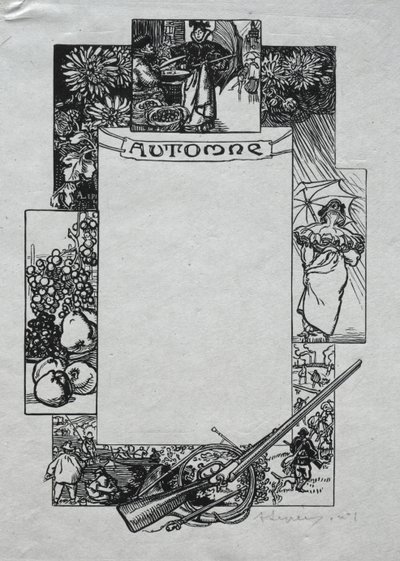 Paris Almanac, 1897: Dekorativ grense, høst, 1897. av Auguste Louis Lepère