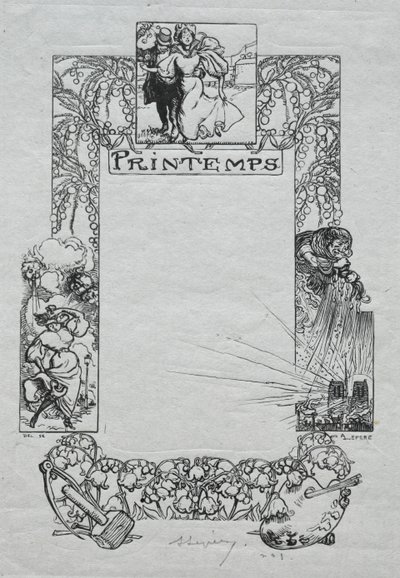 Paris Almanac, 1897: Dekorativ grense, vår, 1897. av Auguste Louis Lepère