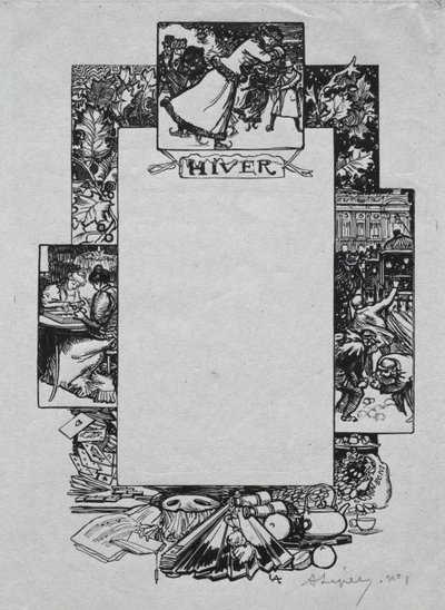 Paris Almanac, 1897: Dekorativ kant, vinter av Auguste Louis Lepère