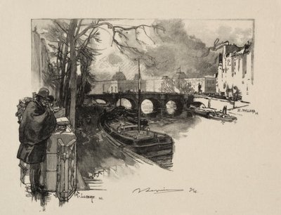 Den lille arm av Seinen ved Pont Neuf av Auguste Louis Lepère