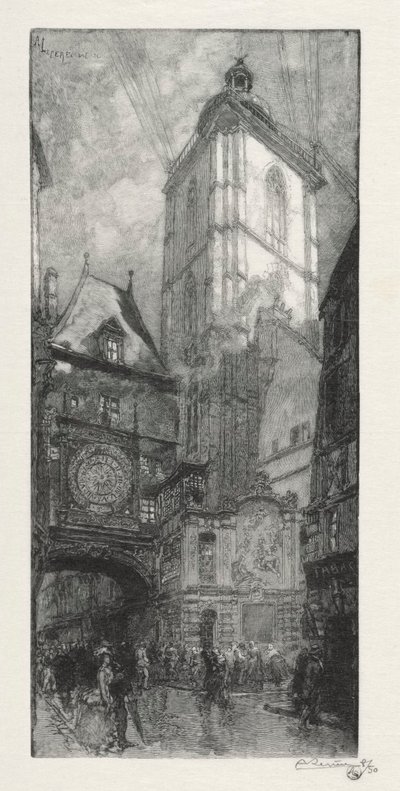 Illustrert Rouen: The Big Clock, 1888. av Auguste Louis Lepère
