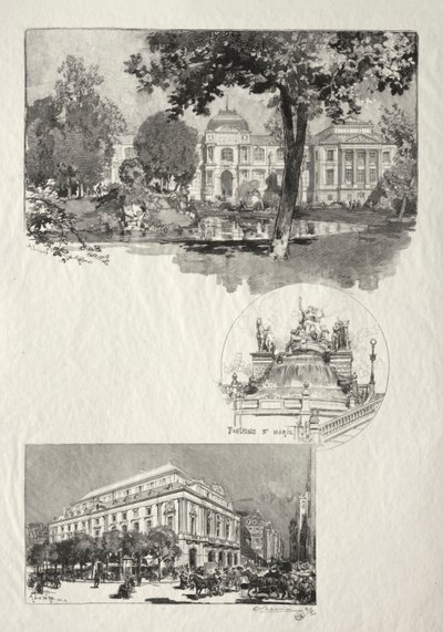 Illustrert Rouen: Museet, Fontaine St. Marie, The Theatre of Arts, 1896. av Auguste Louis Lepère