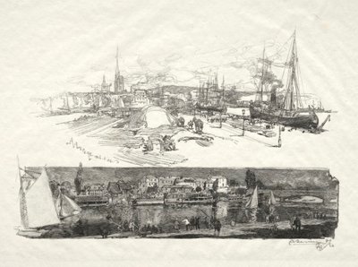 Illustrert Rouen: The New Quays-Ile La Croix, 1896. av Auguste Louis Lepère