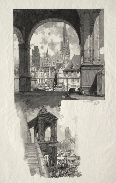 Illustrert Rouen: Place de la Haute Vieille Tour, Edicule de la Fierte, 1896. av Auguste Louis Lepère